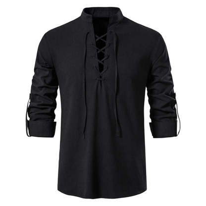 Men's Casual Stand Collar Long Sleeve Shirt