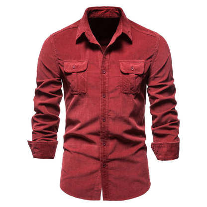 New men's fashion casual pocket corduroy shirt