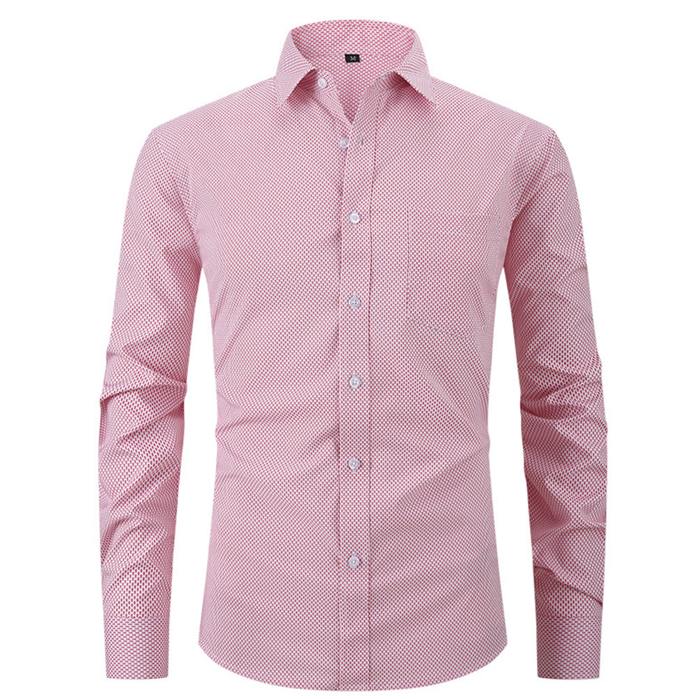 Diggetty Check Print Business Casual Stretch Long Sleeve Shirt