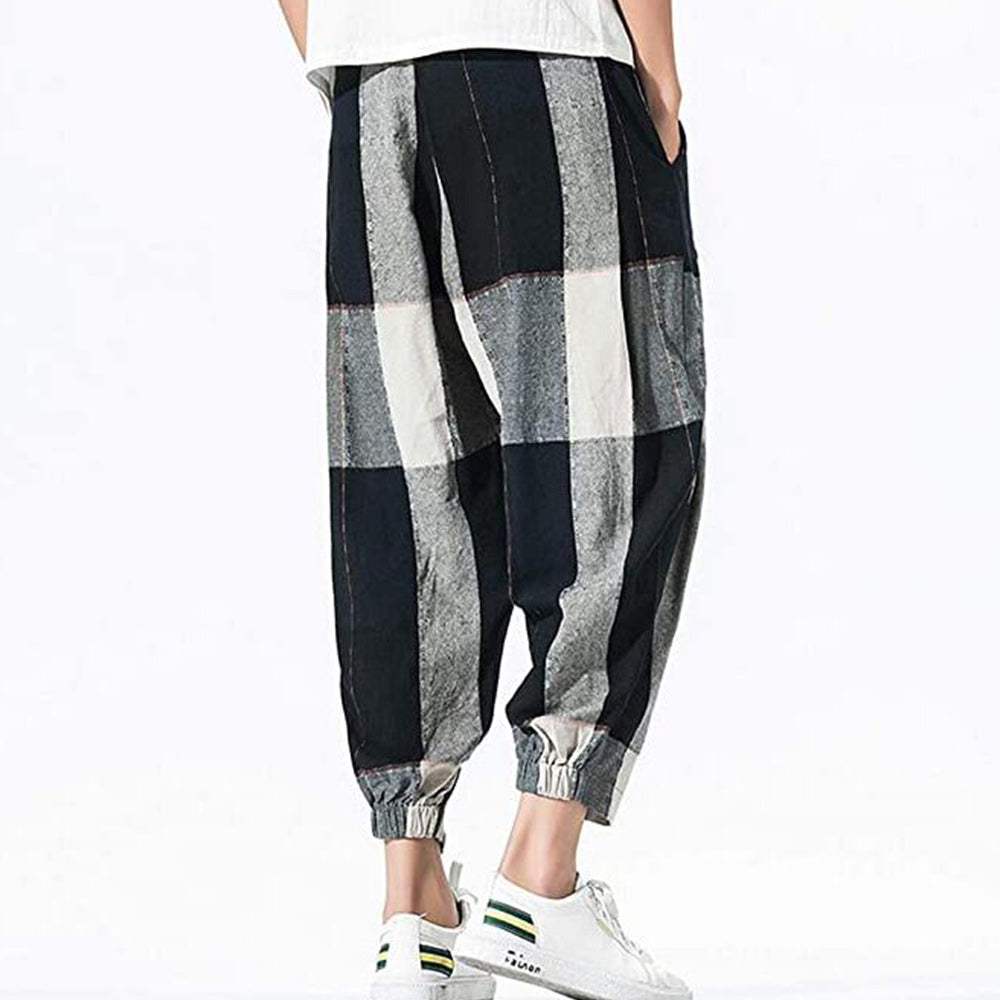 Men's plaid loose sports trousers
