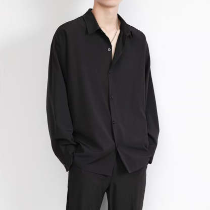 Loose Men's Comfortable Casual Solid Color Long Sleeve Shirt