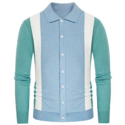 Knit long-sleeve cardigan with contrasting color buttons