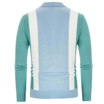 Knit long-sleeve cardigan with contrasting color buttons
