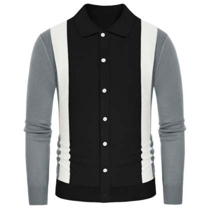 Knit long-sleeve cardigan with contrasting color buttons