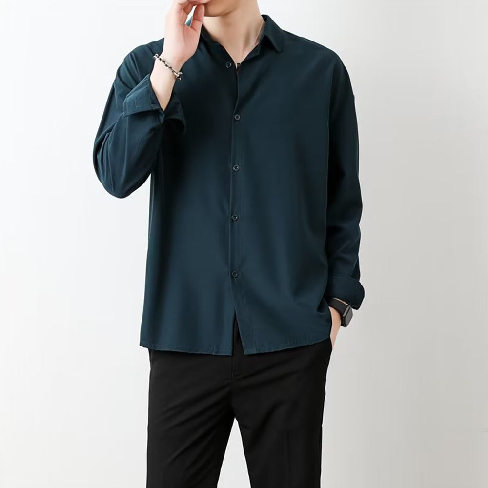 Loose Men's Comfortable Casual Solid Color Long Sleeve Shirt