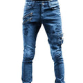 Men's Fashion Metal Buckle Personalized Skinny Denim Trousers