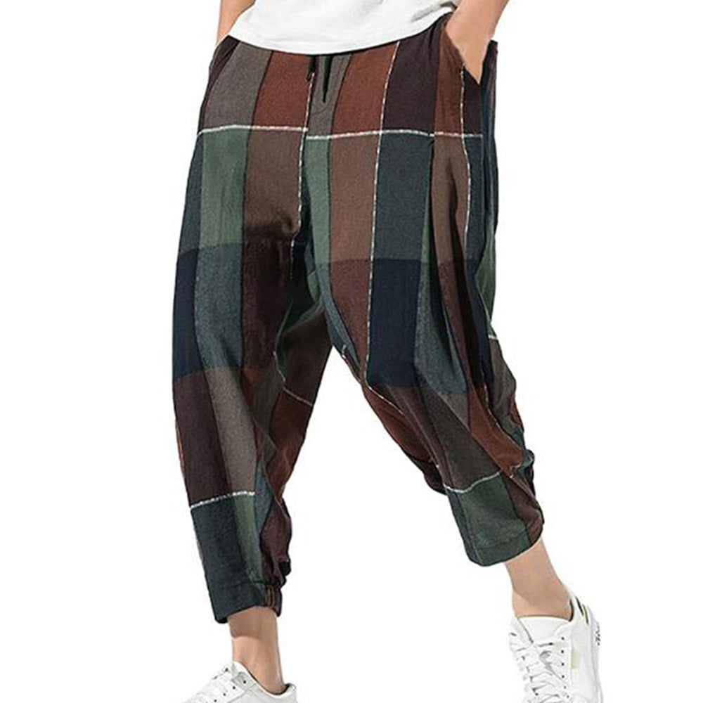 Men's plaid loose sports trousers