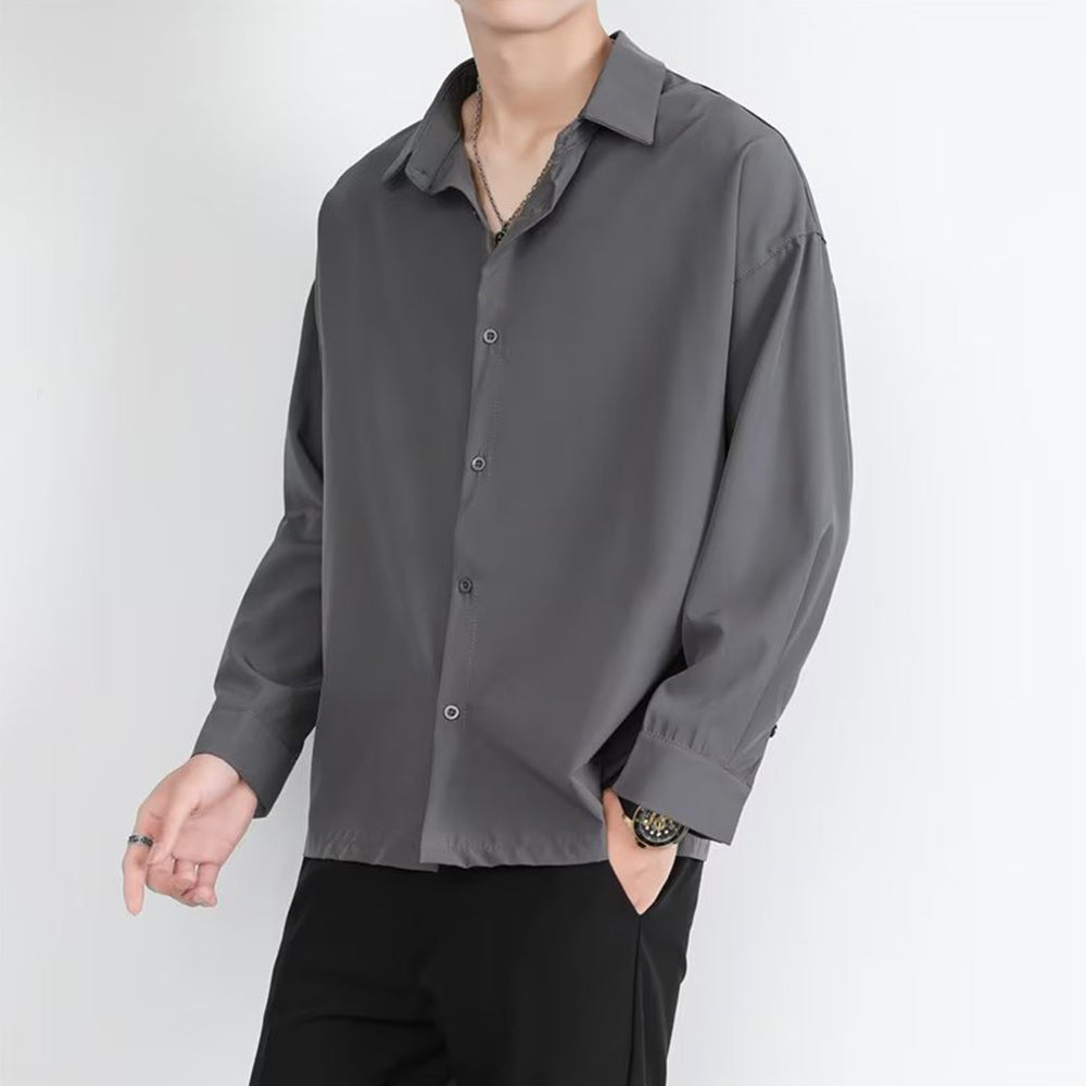 Loose Men's Comfortable Casual Solid Color Long Sleeve Shirt