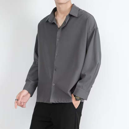 Loose Men's Comfortable Casual Solid Color Long Sleeve Shirt