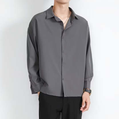 Loose Men's Comfortable Casual Solid Color Long Sleeve Shirt
