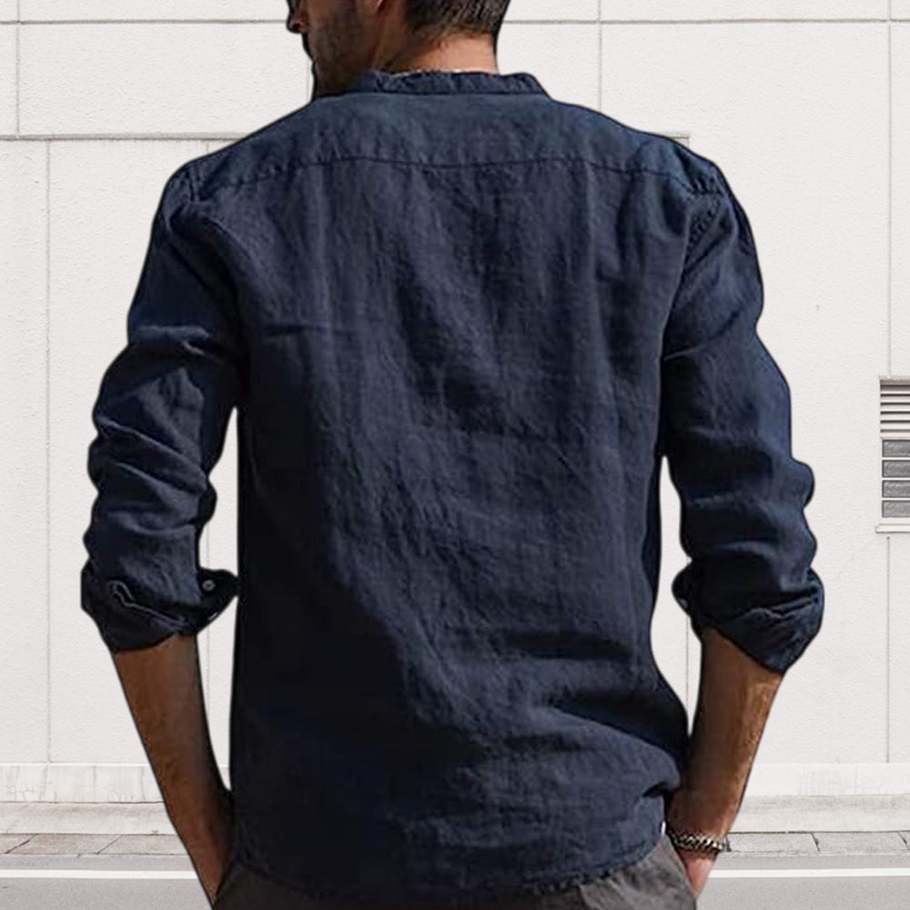 Diggetty Men's Long Sleeve V Neck Casual Beach Linen Shirt